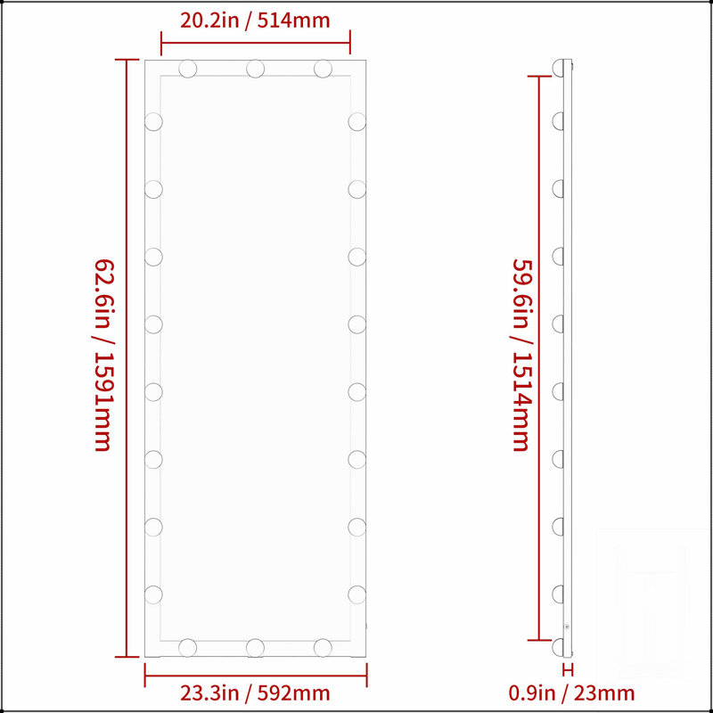 Miroir pleine grandeur Hollywood avec lumières, 3 modes de couleur, commande tactile, idéal pour s'habiller et se maquiller dans les chambres et les hôtels.