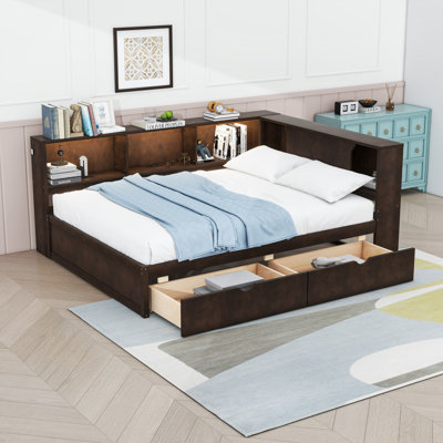 Daybed with Storage Shelves, LED Lighting, USB Charging Station and 2 Drawers
