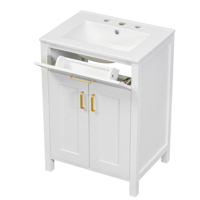 Luxueux ensemble de meuble-lavabo compact avec lavabo en céramique 2 portes à fermeture douce, conception compacte moderne pour les petites salles de bain Installation murale facile