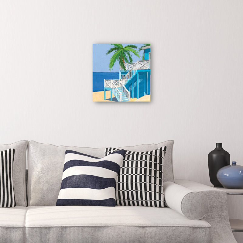 Coastal Blue Cottage Palm Wrapped Canvas Art Print, 20" x 20"