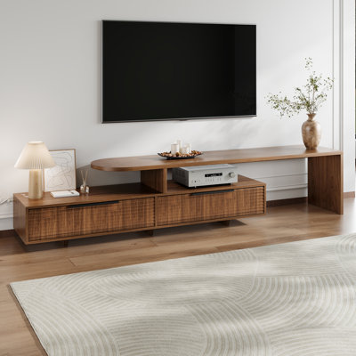 71” Modern Walnut Tv Stand With Slatted Drawers & Open Shelves - 2-tier Entertainment Center For Living Room, Spacious Media Console For Tv Up To 80 by Latitude Run