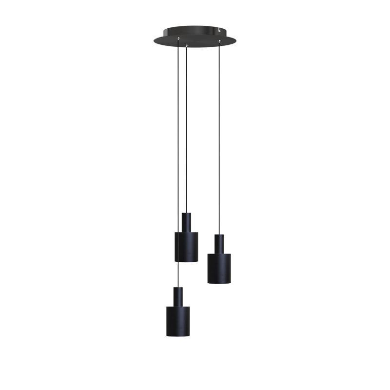 Luminaire suspendu cylindrique à 3 lumières DEL Essoura, Black/Black