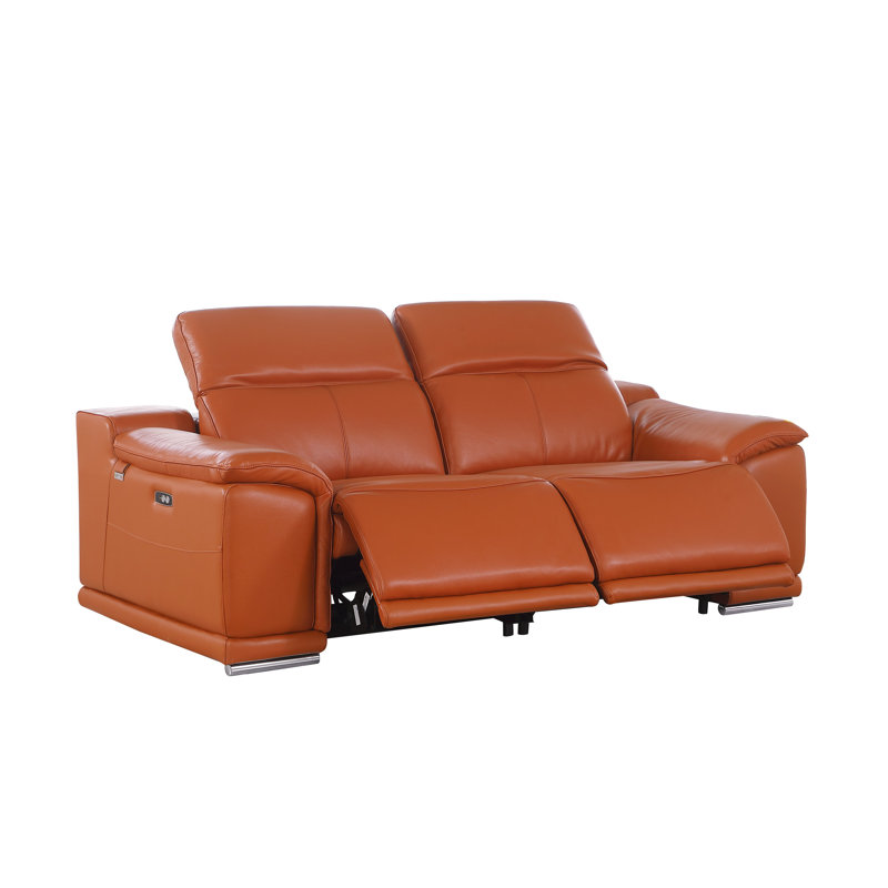 Divanitalia Top Grain Italian Leather Loveseat, Camel