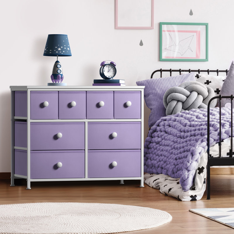 Commode 8 tiroirs avec poignée Sorbus, Blanc / Mauve