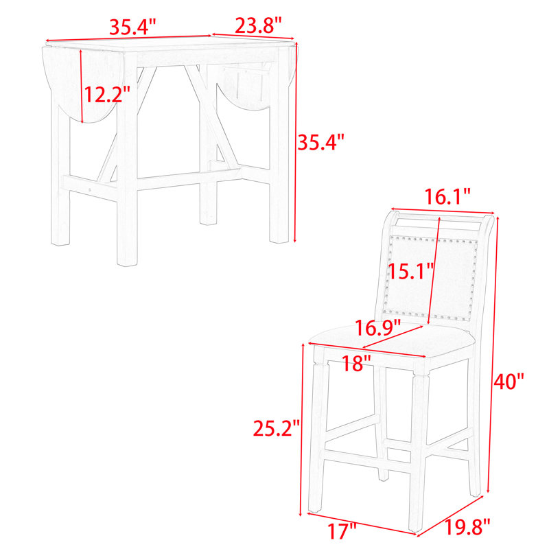 Llayton 3-Piece Counter Height Dining Set, Wood Table with 2 Upholstered Chairs, White/Gray