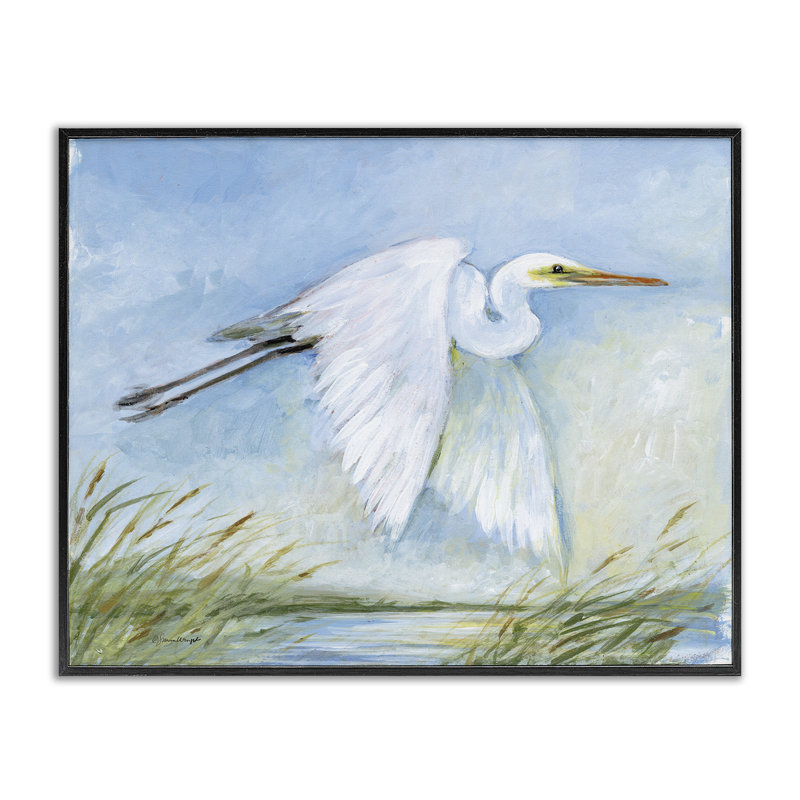 «Egret Flying», estampe numérique encadrée, design par Susan Winget, Giclée encadrée noir minuit, H 16 po x l 20 po