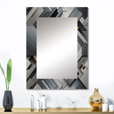 Gris béton symétrique géométrique - miroir décoratif géométrique, miroir mural géométrique, impression d'art en métal