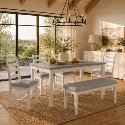 Ensemble de salle à manger en bois massif pour 6 personnes avec table de salle à manger 59 "et 2 bancs