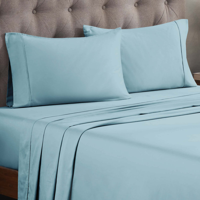 300 Thread Count Certified Egyptian Cotton Blend Solid Deep Pocket Bed Sheet Set, King Sheet Set, Light Blue