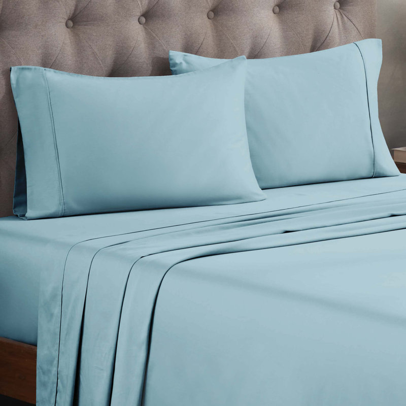 Ensemble de draps 300 po, Bleu clair, Ensemble de draps pour très grand lit divisé + 2