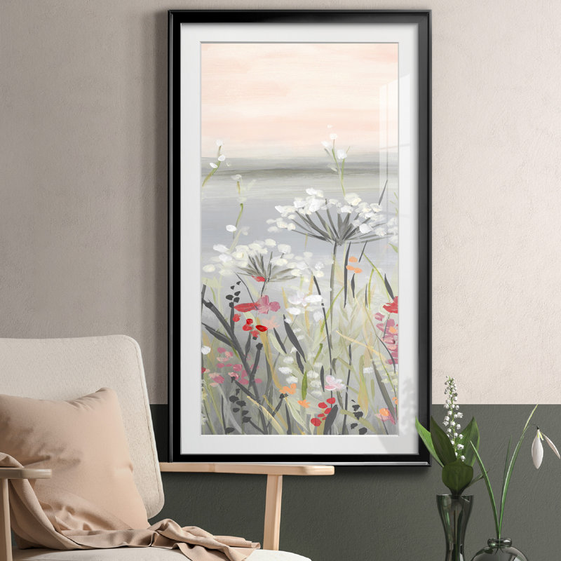 «Blush Wildflowers II», reproduction d'art graphique encadrée, H 22,5 po x l 42,5 po x P 1,5 po, Cadre noir