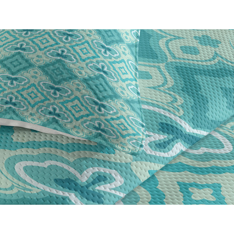 Coastal Polyester Coverlet, King Bedspread + 2 Shams, Teal