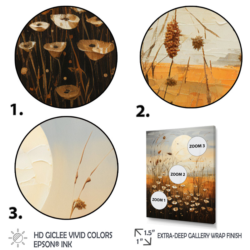 «Meadow Grasslands Pointillism I», impression d'art mural floral, H 20 po x l 12 po x P 1 po, Cadre photo noir