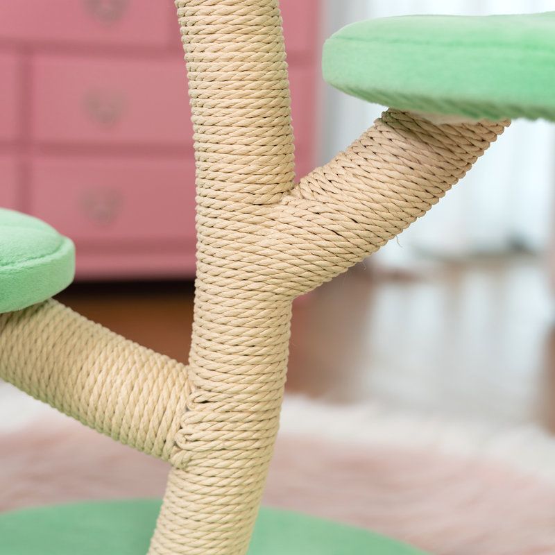 Pink and Green Plush Cat Tree with Sisal Scratching Posts