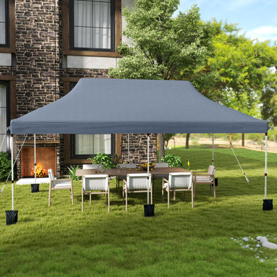 Abri de soleil instantané pliable avec auvent 10 x 20 pi Gymax avec 3 hauteurs réglables gris Gymax