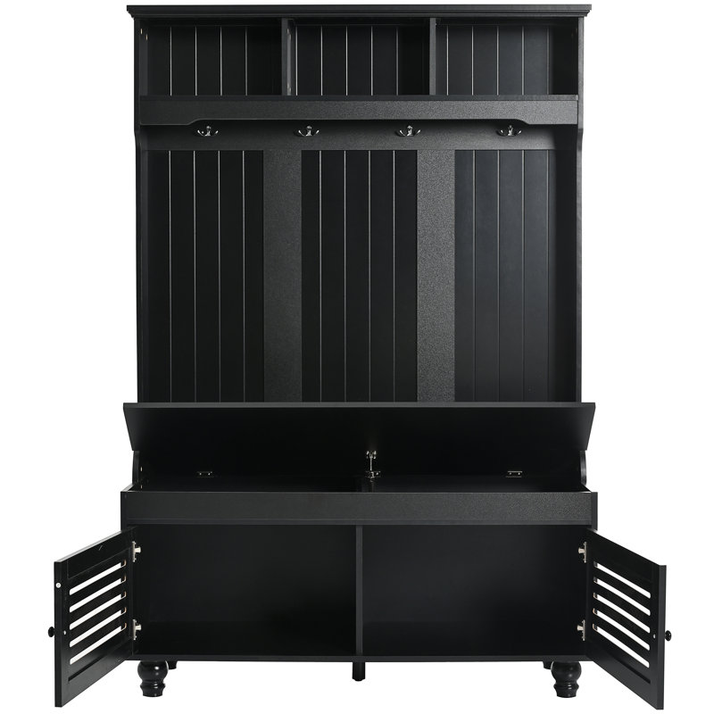 Banc de hall d'entrée VIBE HAUS 5-en-1 avec portes à volets, Noir