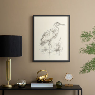 «Waterbird S Croquis», reproduction d'art encadrée - bois massif