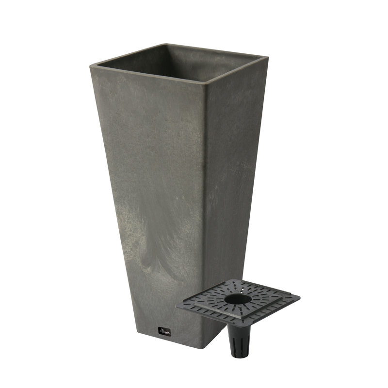 Valencia 10.5"x24"H Square Planter with Water Tray, Gray