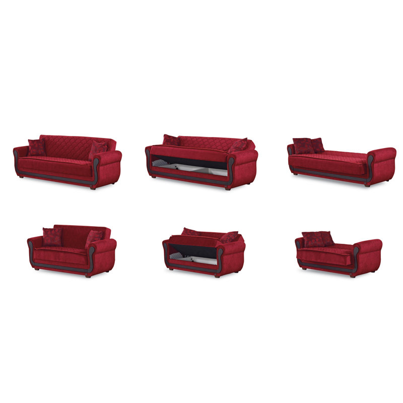 Canapé-lit en coton à accoudoirs arrondis de 91 po Zaylee, Rouge