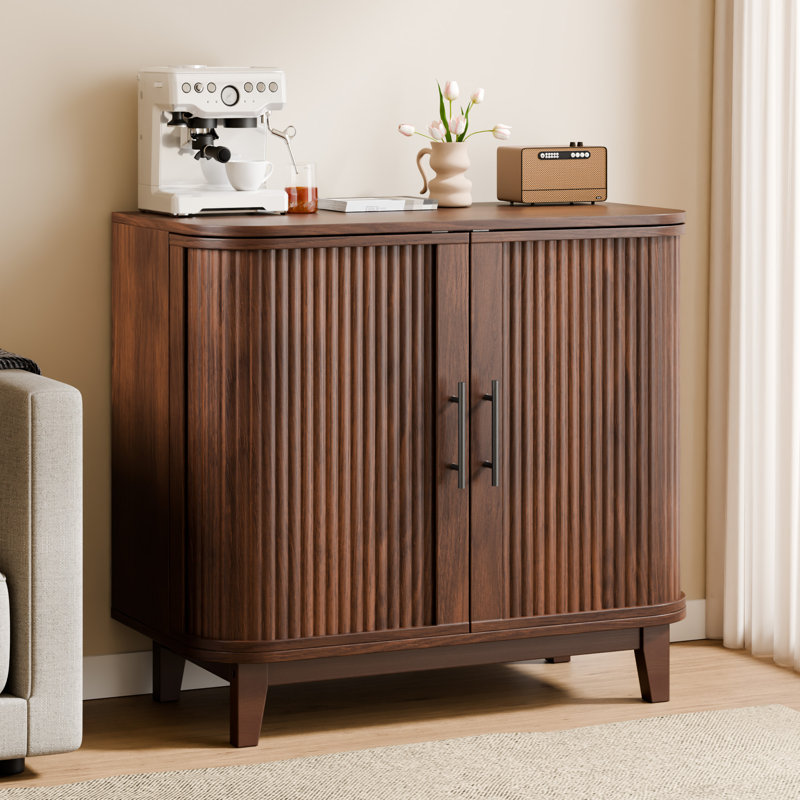 31.5'' Rounded Corner Design Sideboard With Adjustable Shelf, Brown Walnut