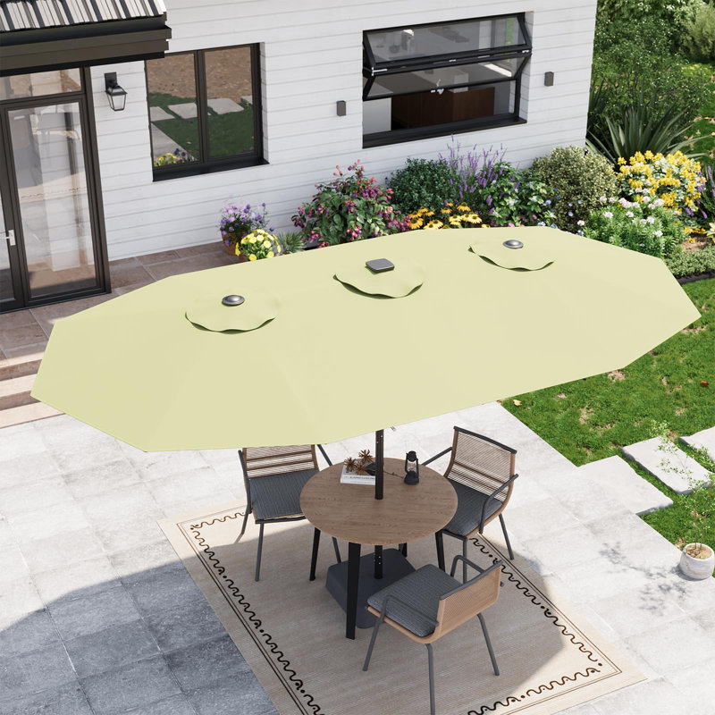 Parasol de patio rectangulaire avec lumières et base solaires, grand parasol de patio de 15 pi x 8,7 pi avec manivelle, protection UV pour la cour extérieure, terrasse, vert
