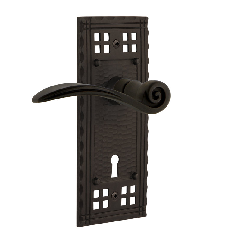 Craftsman Plate Single Dummy with Decorative Keyhole and Swan Lever, Right Handed, Oil-Rubbed Bronze