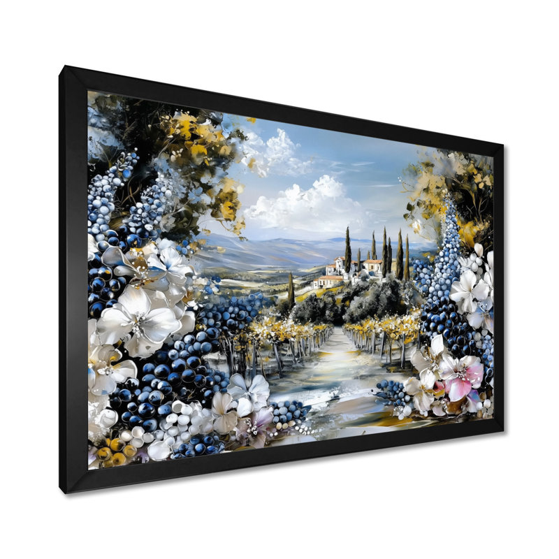 Serene Symphony Of Vineyard I - impression murale vignoble, Reproduction encadrée d'une seule photo sans pass, Noir