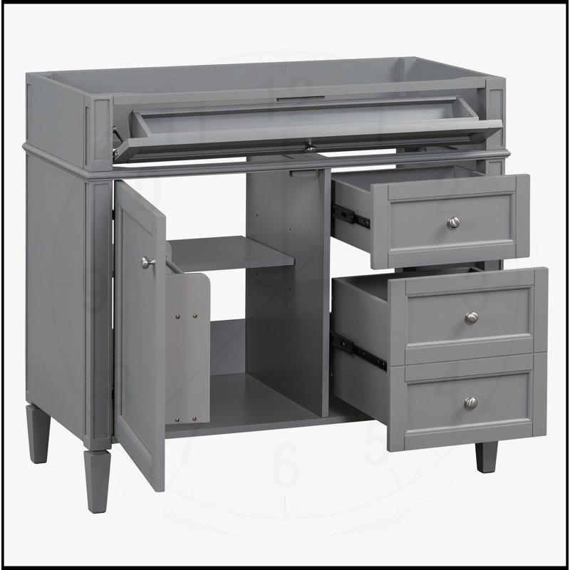 Bathroom Vanity without Top Sink, Grey, 33" H x 35.74" W x 17.87" D