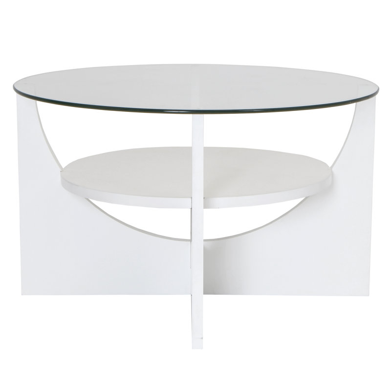 Modern U-Shaped White Coffee Table with Circular Glass Top