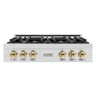 Édition autographe ZLINE Surface de cuisson au gaz avec 6 brûleurs et plaque de cuisson en porcelaine en acier inoxydable satiné avec accents Legacy