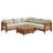 Table basse d'extérieur en L en bois massif de 102 po avec coussins crème Pomona