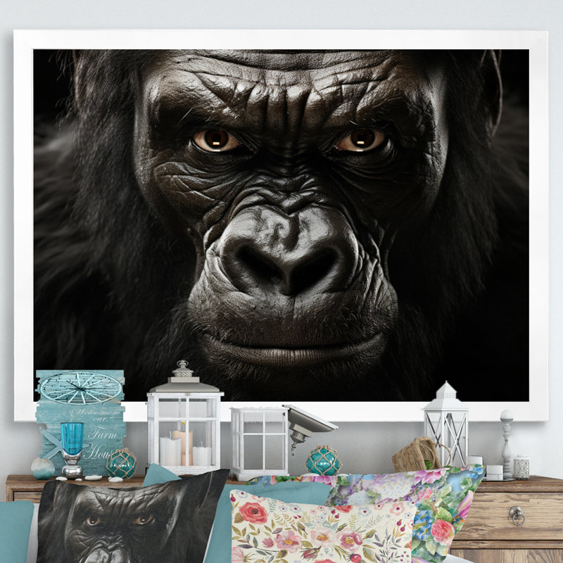 Afrique, Gorillas Majesty, impression d'art mural Afrique, H 24 po x l 32 po x P 1 po, Cadre photo blanc