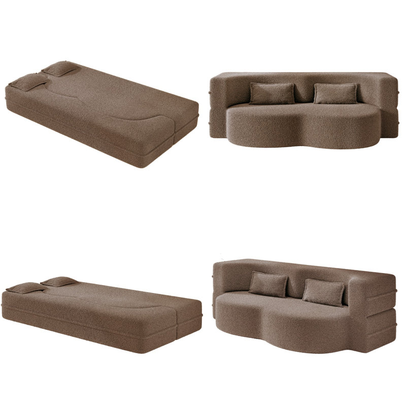 Canapé-lit moderne au sol pour lit simple, canapé-lit pliant en tissu avec matelas de 15 po et 2 coussins, canapé convertible à 2 places pour le salon, la chambre d'amis, aucun assemblage requis