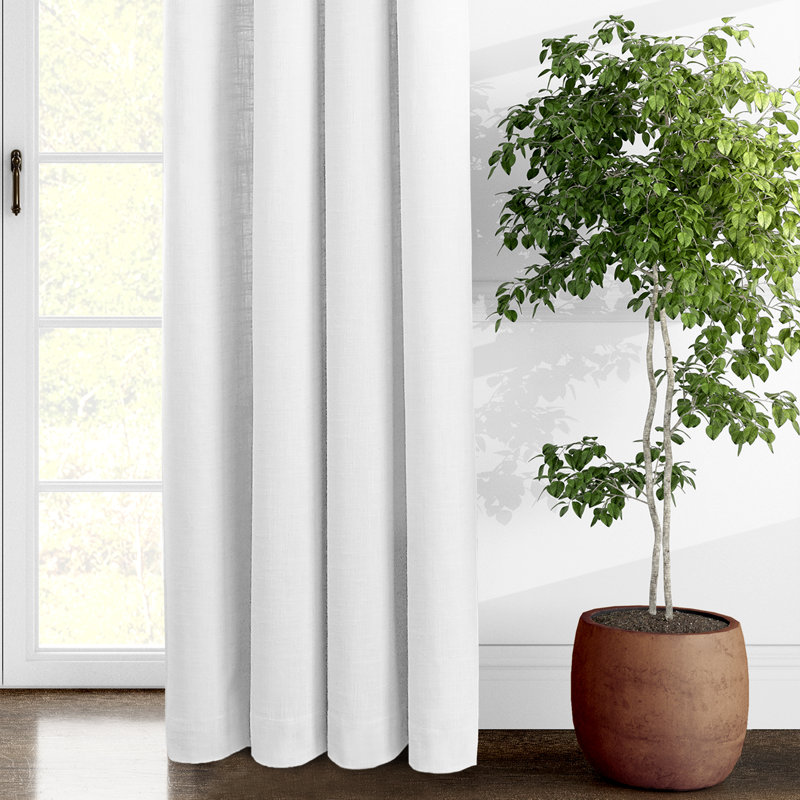 Elsie Linen Look Rod Pocket Drapery Panels Pair, White, 50"W x 108"L