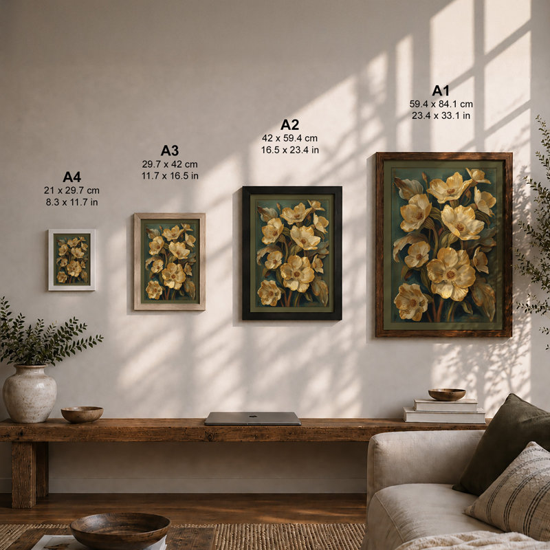 Golden Tulips Study Botanical - Print, Unframed, A2 - 59.4 x 42.0 cm