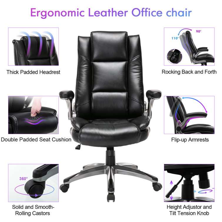 REFICCER Velvet Lumbar Support Executive Office Chair, 90° -120° Rocking  Ergonomic Home Office Desk Chair with Wheels and Flip-up Armrs, Back  Support