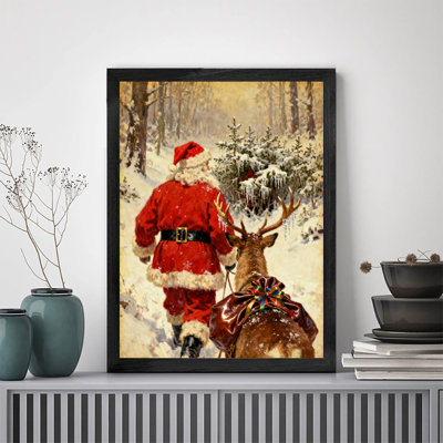 Père Noël rétro noir encadré avec art mural de style rétro