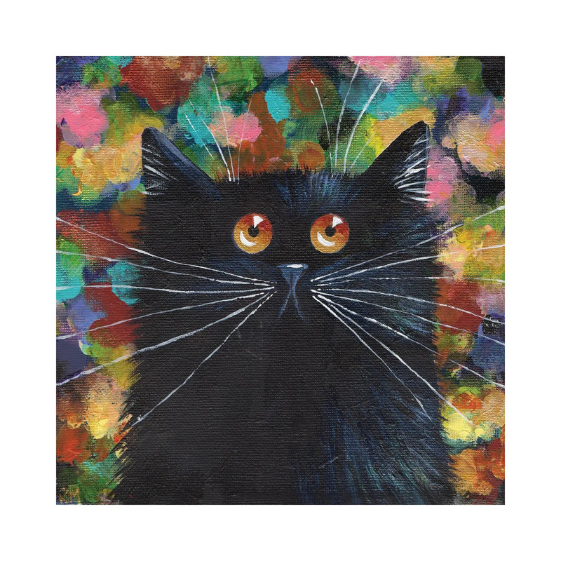 Sparkle Black Cat by Kim Haskins - Wrapped Canvas Painting, 45.72 cm H x 45.72 cm W x 3.175 cm D