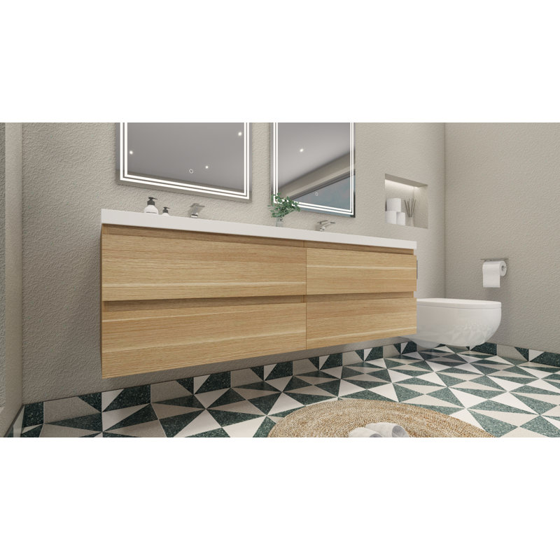 Aylanna 72" Wall-Mounted Double Bathroom Vanity Set, White Oak