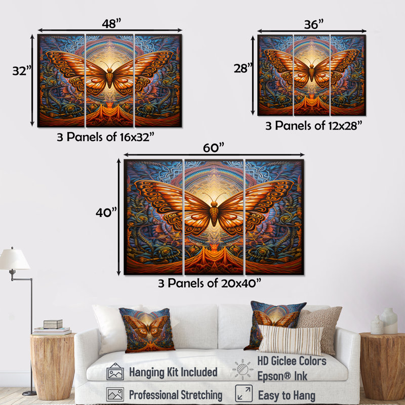 Charlena - ensemble d'impressions d'art mural papillon, H 28 po x l 36 po x P 1 po, Toile tendue
