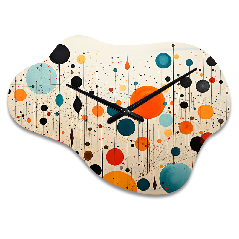 Horloge murale Ewel orange bleu Mid Century Geometric Abstractions III - Mid Century, Petit