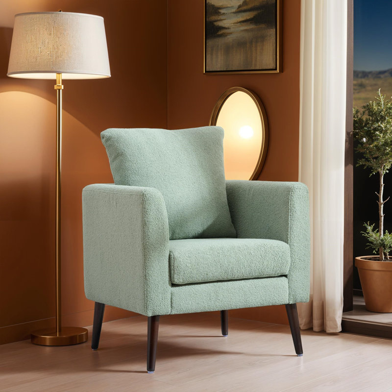Fauteuil club l 29,53 po avec pieds en bois massif et coussin, Ours en peluche vert