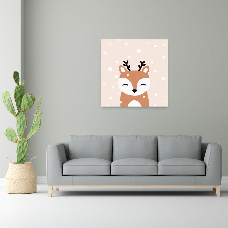 Adorable mignonne cerf, hiver contemporain, 48" H x 48" W