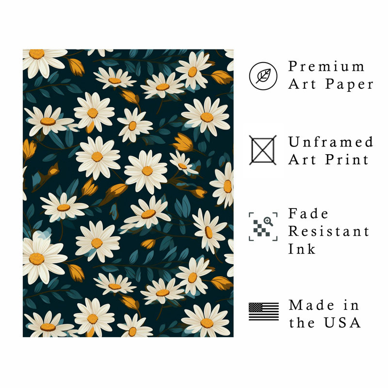 Floral Daisy Flowers, impression d'art moderne moderne sans cadre, H 16 po x l 12 po