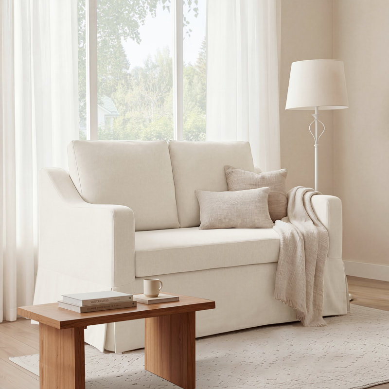 51'' Country-style Slipcovered Upholstery Loveseat Sofa For Small Spaces, Beige