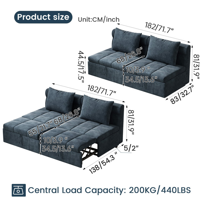 2 Seater Chenille Sofa Bed