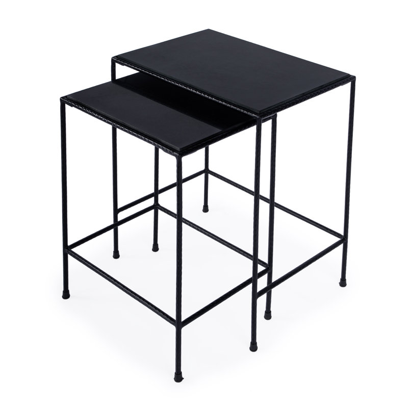 Black Granite and Iron Outdoor Nesting Tables