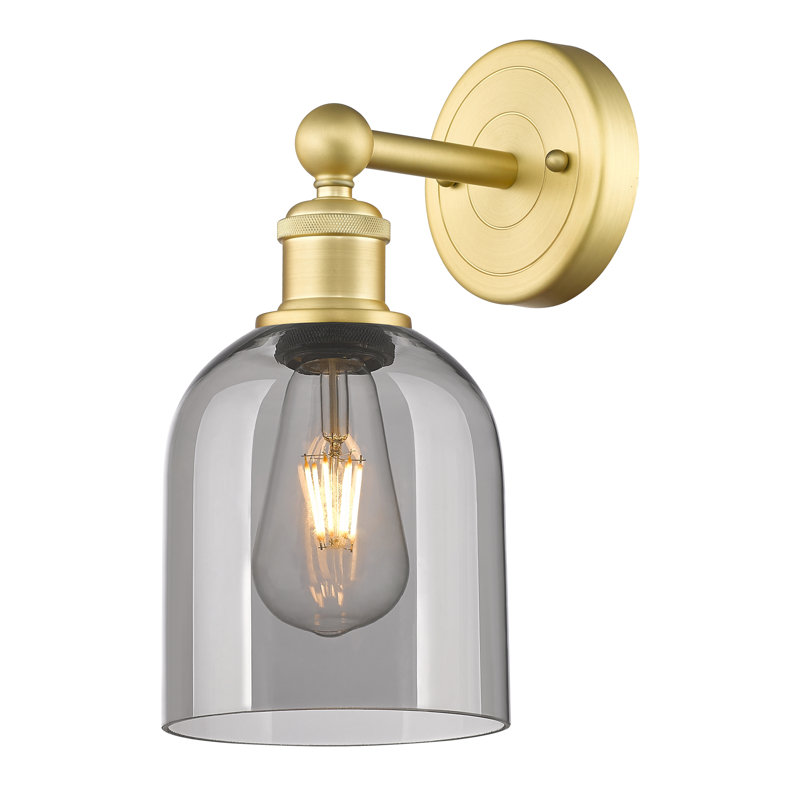 Applique murale 1 lumière 6 "Edison Allysson, Gris fumée clair, Or satiné