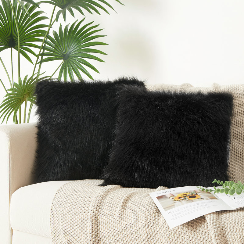 Coussin Flafia avec coussin, coussin décoratif moelleux, 16 po x 16 po, Noir