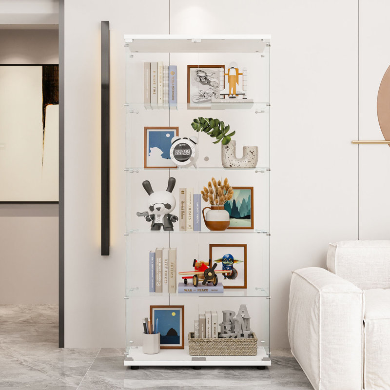 Vitrine à double porte vitrée avec 5 tablettes, vitrine, Blanc